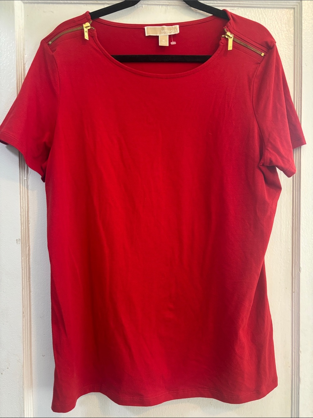 MICHAEL Michael Kors Red Short-Sleeve Tee with Gold Shoulder Zips